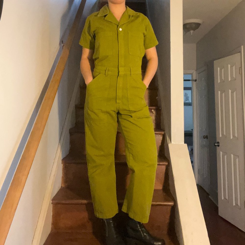 Olive Green Big Bud Press Short-Sleeve Jumpsuit -- Size Small